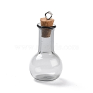 Glass Pendants, with Wood Bottle Stopper and Platinum Alloy Loops, Bulb Shaped, Gainsboro, 34x18mm, Hole: 2mm(GLAA-P053-01A-04)