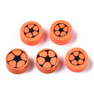 Handmade Polymer Clay Beads, for DIY Jewelry Crafts Supplies, Flat Round, Coral, 9.5x4.5mm, Hole: 1.8mm(CLAY-N008-038H)