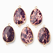 Natural Dyed Regalite/Imperial Jasper/Sea Sediment Jasper Links, with Light Gold Plated Edge Brass Loops, Faceted, Oval, Purple, 39x23x7mm, Hole: 2mm(G-R464-001F)