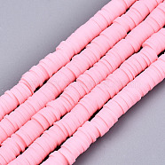 Handmade Polymer Clay Beads Strands, for DIY Jewelry Crafts Supplies, Heishi Beads, Disc/Flat Round, Hot Pink, 6x0.5~1mm, Hole: 1.8mm, about 290~320pcs/strand, 15.75 inch~16.14 inch(40~41cm)(CLAY-R089-6mm-069)