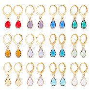 12 Pairs 12 Colors Glass Teardrop Leverback Earrings, Golden Brass Jewelry for Women, Mixed Color, 27mm, Pin: 0.6mm, 1 Pair/color(EJEW-AB00002)