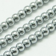 Non-magnetic Synthetic Hematite Beads Strands, Round, Platinum Plated, 4mm, Hole: 1mm, about 100pcs/strand, 15.7 inch(G-K015-4mm-02)