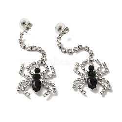Halloween Alloy Tassels Studs Earrings, with Rhinstone, Jewely for Women, Spider, Platinum, 102x29mm(EJEW-K274-01P)