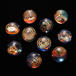 Universe Galaxy Starry Night Transparent Epoxy Resin Beads, Half Drilled, Round, Blue, 20mm, Hole: 1mm(X-RESI-N024-008)