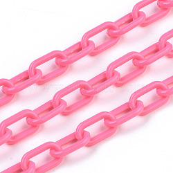 Handmade Opaque Acrylic Paperclip Chains, Drawn Elongated Cable Chains, Hot Pink, 13x7.5x2mm, 19.88 inch(50.5cm)/strand(KY-S166-002F)