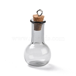 Glass Pendants, with Wood Bottle Stopper and Platinum Alloy Loops, Bulb Shaped, Gainsboro, 34x18mm, Hole: 2mm(GLAA-P053-01A-04)