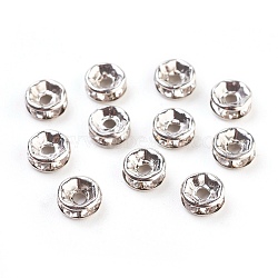 Brass Rhinestone Spacer Beads, Grade A, Straight Flange, Platinum Metal Color, Rondelle, Crystal, 6x3mm, Hole: 1mm(RB-A014-Z6mm-01P)