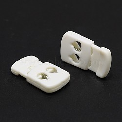 2-Hole Dyed Brass Spring Loaded Plastic Buckle Cord Toggle Lock Beans Stoppers for Sportwear Luggage Backpack Straps, Survival Bracelet Clasps, White, 32x18x6mm, Hole: 6mm(FIND-E004-78B)