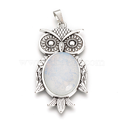 Opalite Big Pendants, with Alloy Findings, Owl, Antique Silver, 56x27.5x7.5mm, Hole: 3.5x7.5mm(X-G-S246-01J)