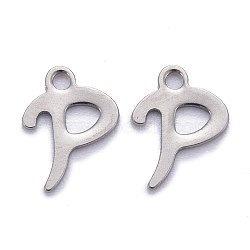 304 Stainless Steel Pendants, Alphabet, Stainless Steel Color, Letter.P, 11.5x9x1mm, Hole: 1.5mm(STAS-Z023-P)
