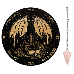 AHADEMAKER Dowsing Divination Supplies Kit, Including PVC Plastic Pendulum Board, 304 Stainless Steel Cable Chain Necklaces, Cone/Spike Natural Rose Quartz Stone Pendants, Cat Pattern, Board: 200x4mm(DIY-GA0004-95E)