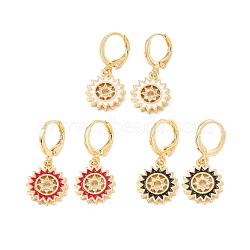 Enamel Sun Dangle Leverback Earrings with Clear Cubic Zirconia, Real 18K Gold Plated Brass Drop Earrings, Lead Free & Cadmium Free, Mixed Color, 28.5mm, Pin: 0.8x1mm(EJEW-F282-06-G)