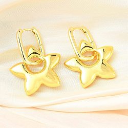 Star Brass Hoop Earrings for Women, Rack Plating, Lasting Plated, Cadmium Free & Lead Free, Real 18K Gold Plated, 46x33.5mm(EJEW-U057-06C-01G)
