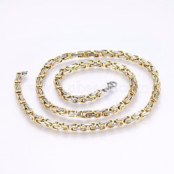 201 Stainless Steel Byzantine Chain Necklaces, with Lobster Claw Clasps, Golden & Stainless Steel Color, 23.6 inch(60cm), 5mm(NJEW-F222-13GP)