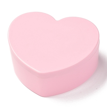 Heart Plastic Jewelry Boxes, Double Layer with Cover and Mirror, Pink, 12.2x13.3x5.55cm, 4 compartments/box