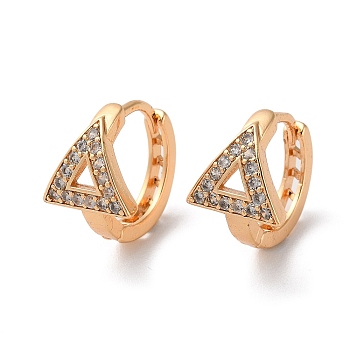 Brass Hoop Earrings with Glass, Hollow Triangle, Light Gold, 15x11x15.5mm