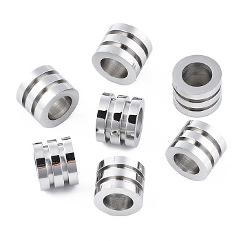 316 Surgical Stainless Steel European Beads, Large Hole Beads, Column, Stainless Steel Color, 10x8mm, Hole: 6mm