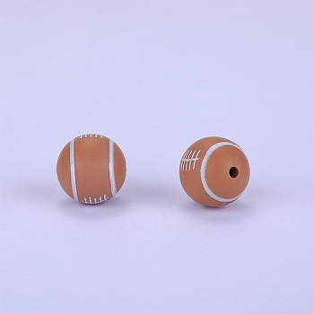 Printed Round with Rugby Pattern Silicone Focal Beads, Peru, 15x15mm, Hole: 2mm