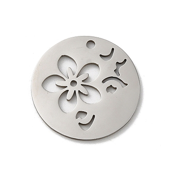 201 Stainless Steel Pendants, Stainless Steel Color, Laser Cut, Flat Round Charm, Flower, 18x1mm, Hole: 1.5mm