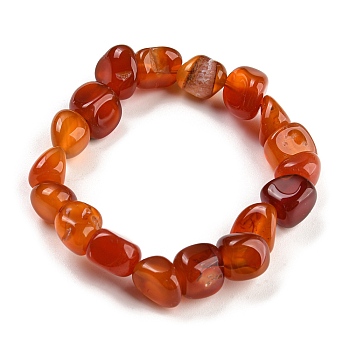 Dyed & Heated Natural Agate Nugget Beaded Stretch Bracelets, Tomato, Inner Diameter: 2 inch(5.2cm)