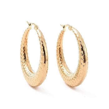 Ion Plating(IP) 304 Stainless Steel Hoop Earrings, Hypoallergenic Earrings, Textured, Moon Shape with Snake Skin Pattern, Real 24K Gold Plated, 39.5x38.5x7mm, Pin: 16x0.8~1mm