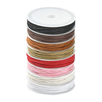 8 Rolls 8 Colors Waxed Cotton Cords, Multi-Ply Round Cord, Macrame Artisan String for Jewelry Making, Mixed Color, 1mm, about 7 Yards(6.8m)/Roll, 1 roll/color
