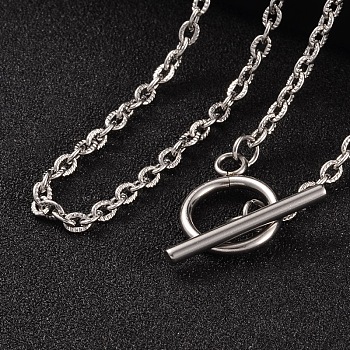 304 Stainless Steel Cable Chain Necklaces, with Toggle Clasps, Stainless Steel Color, 16.9 inch(43cm)