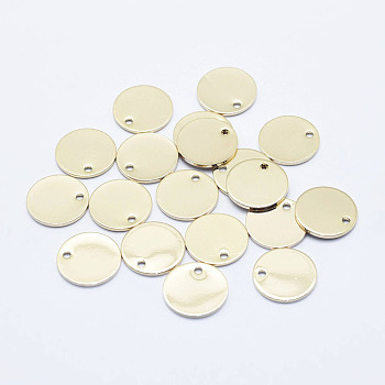 Brass Charms, Long-Lasting Plated, Nickel Free, Flat Round, Real 18K Gold Plated, 12x1mm, Hole: 1.5mm