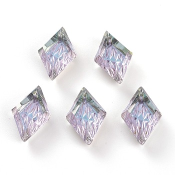 Embossed Glass Rhinestone Pendants, Rhombus, Faceted, Vitrail Light, 19x12x6mm, Hole: 1.5mm