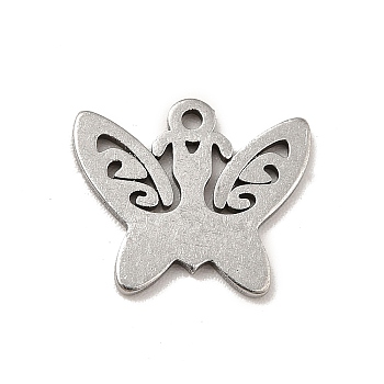 201 Stainless Steel Pendants, Butterfly Charms, Stainless Steel Color, 11x13x1mm, Hole: 1mm