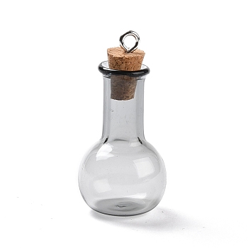 Glass Pendants, with Wood Bottle Stopper and Platinum Alloy Loops, Bulb Shaped, Gainsboro, 34x18mm, Hole: 2mm
