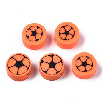 Handmade Polymer Clay Beads, for DIY Jewelry Crafts Supplies, Flat Round, Coral, 9.5x4.5mm, Hole: 1.8mm