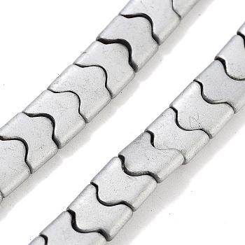 Synthetic Non-magnetic Hematite Beads Strands, Long-Lasting Plated, Matte Style, Wave Shape, 2-Hole, Platinum Plated, 7.5~8x8x3mm, Hole: 1mm, about 68pcs/strand, 15.35''(39cm)