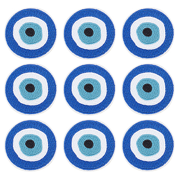 Evil Eye Pattern Cloth Computerized Embroidery Iron On/Sew On Patches, Blue, 61x1.5mm