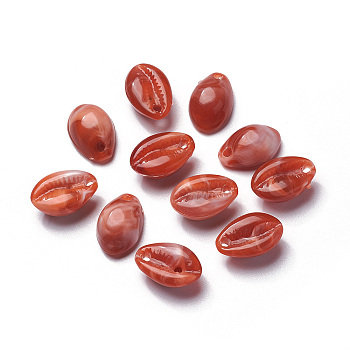 Acrylic Pendants, Imitation Gemstone Style, Cowrie Shell, Indian Red, 18.5x12.5x8mm, Hole: 2mm