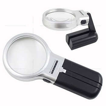 ABS Plastic Foldable Magnifier, with Acrylic Optical Lens, LED Lamp, Black, Magnification: 3X, Lens: 63mm, 163x74x20mm