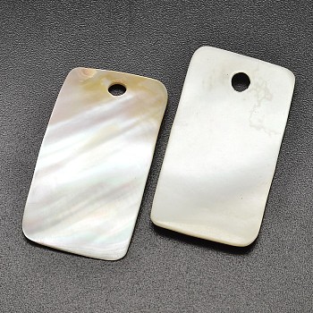 Rectangle Natural Freshwater Shell Big Pendants, White, 54x30x2.5mm, Hole: 5mm