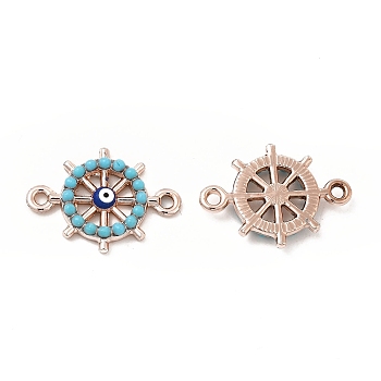 Alloy Enamel Connector Charms, with Synthetic Turquoise, Helm Links with Blue Evil Eye, Nickel, Rose Gold, 20.5x14.5x3mm, Hole: 1.6mm