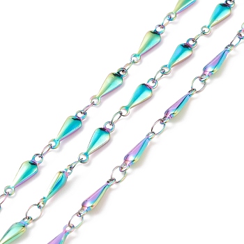 304 Stainless Steel Chains, Soldered, Teardrop Link Chains, Rainbow Color, 11x3.5x1.8mm