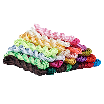 Polyester Cords, Rattail Satin Cord, for Jewelry Making, Mixed Color, 2mm, about 10m/bundle, 25bundles/set