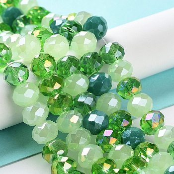 Glass Beads Strands, Faceted, Rondelle, Lime Green, 10x8mm, Hole: 1mm, about 63~65pcs/strand, 19.2~20 inch(48~50cm)