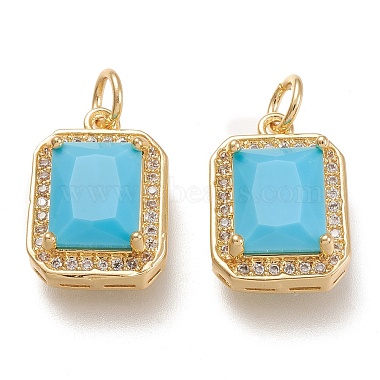 Real 18K Gold Plated Deep Sky Blue Rectangle Brass+Glass Charms