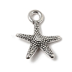 Tibetan Style Alloy Pendants, Textured Starfish Charms, Antique Silver, 15.5x13x3mm, Hole: 2mm, about 1587pcs/1000g(AL-CBA3B63-32AS)