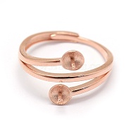 925 Sterling Silver Finger Ring Components, For Half Drilled Beads, Rose Gold, Size 7, 17mm, Tray: 4mm, Pin: 0.7~1mm(STER-P041-12RG)