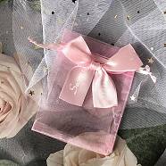 Rectangle Organza Drawstring Bags, Bowknot Gift Storage Pouches, Pink, 12x9cm(PAAG-PW0007-09A-01)