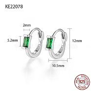 Rhodium Plated 925 Sterling Silver Pave Cubic Zirconia Rectangle Hoop Earrings for Women, with 925 Stamp, Platinum, Green, 12x2x10.5mm(CA6566-1)