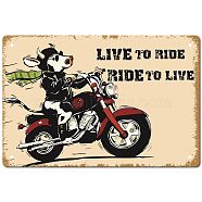 Tinplate Sign Poster, Horizontal, for Home Wall Decoration, Rectangle with Word Live to Ride Ride to Life, Cow Pattern, 200x300x0.5mm(AJEW-WH0157-439)