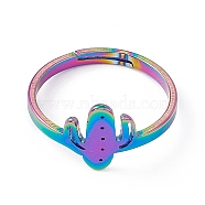 Ion Plating(IP) 201 Stainless Steel Cactus Adjustable Ring for Women, Rainbow Color, US Size 6 1/4(16.7mm)(RJEW-K238-03M)