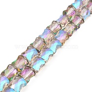 AB Color Plated Transparent Glass Beads Strands, Faceted Bamboo Stick, Rosy Brown, 10.5~11x8x5mm, Hole: 1mm, about 59~60pcs/strand, 24.41~24.80''(62~63cm)(EGLA-P051-06A-A07)