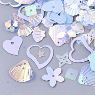 Ornament Accessories, PVC Plastic Paillette/Sequins Beads, Mixed Shapes, Light Sky Blue, 3~13x3~13x0.4~1.5mm, Hole: 0.9~1.4mm(PVC-N001-13F)